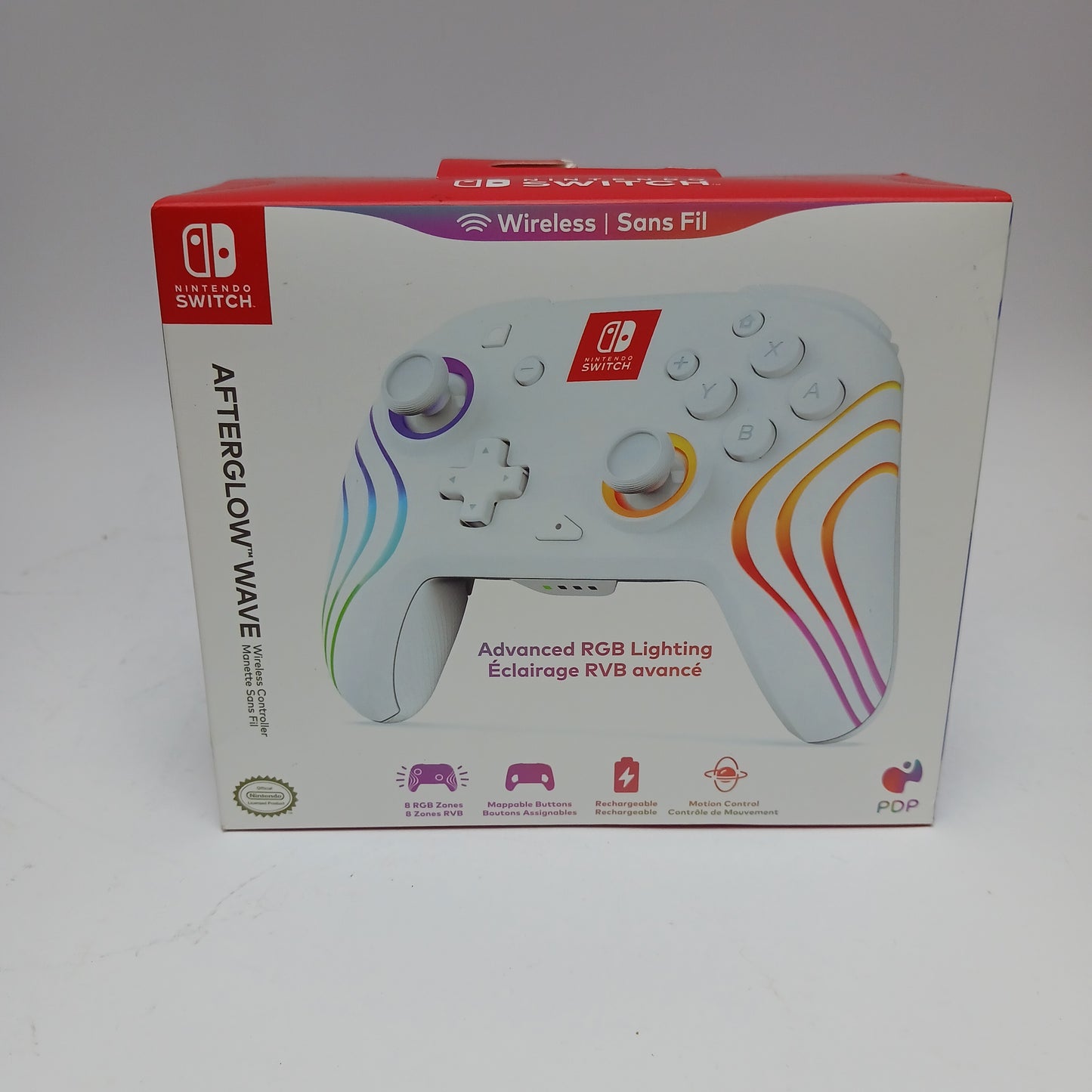New PDP Afterglow Wave White 500-252-PR Wireless Controller For Switch