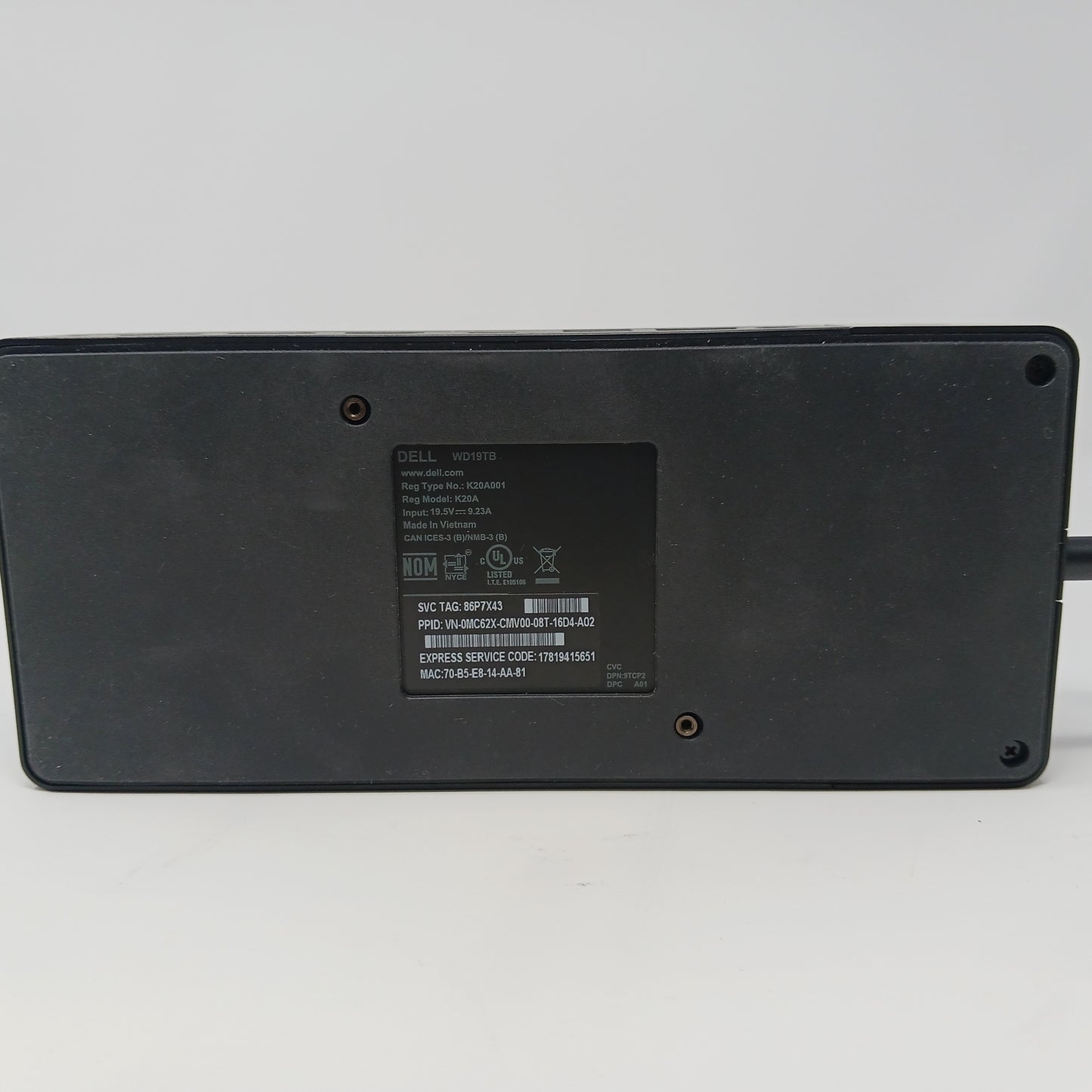 Dell Thunderbolt Docking Station WD19TB Black 1T78D For PC