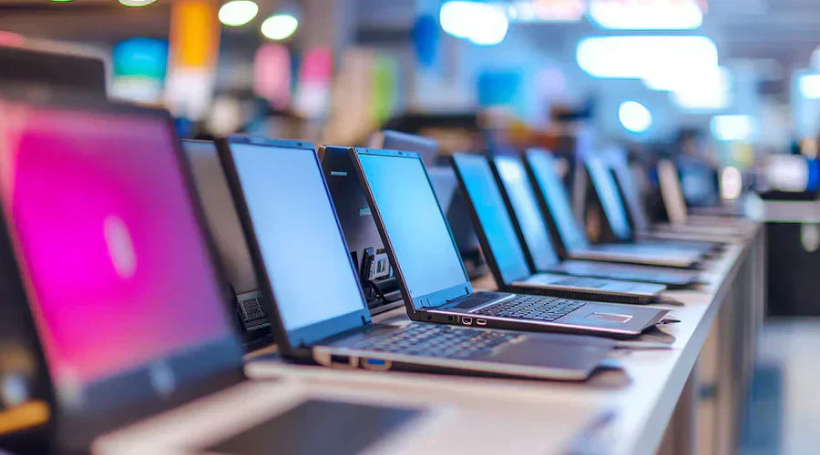 Gaming laptops displayed in store highlighting powerful visuals and performance