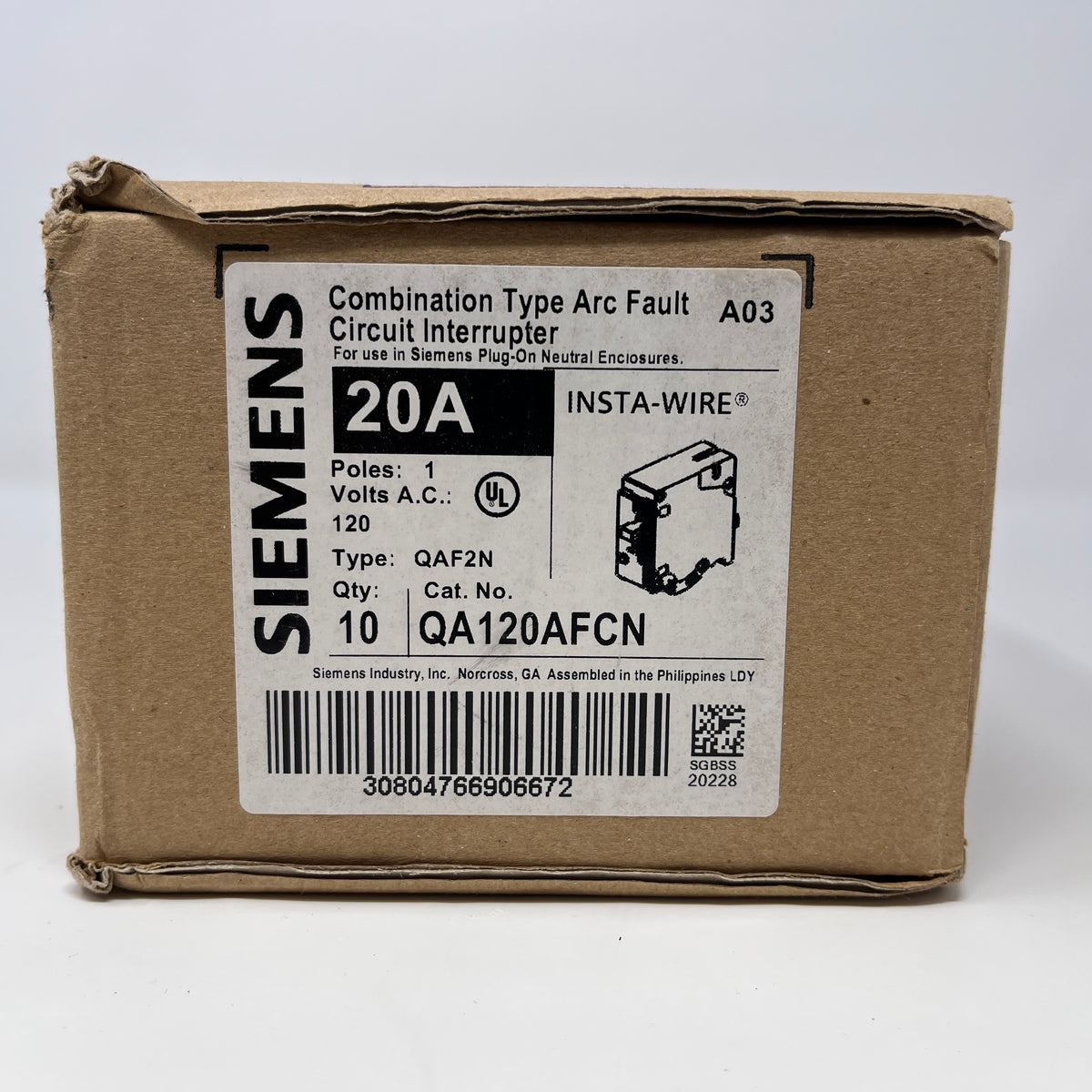 New Siemens QA120AFCN Combination Type Arc Fault Circuit Interrupter B ...