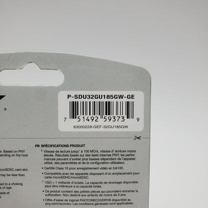 New PNY Elite 32 GB Micro SD UHS-1 SDXC Flash Card P-SDU32GU185GW-GE
