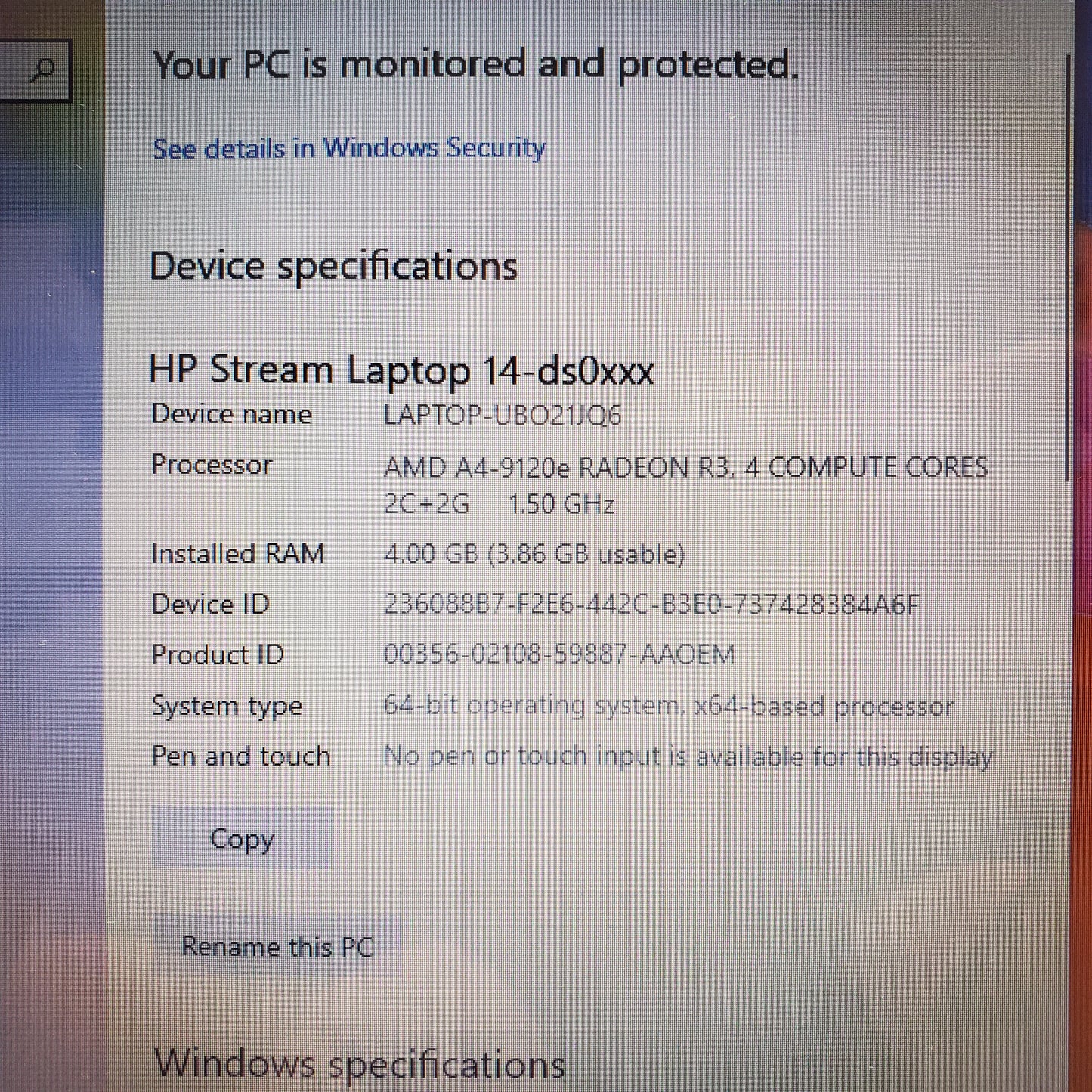 HP Stream 14-DS0040NR 14" AMD A4-9120e Radeon R3.4 1.5GHz 4GB RAM 32GB SSD AMD Radeon R3 Graphics 