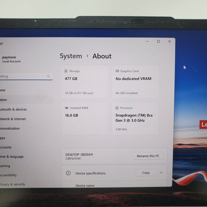 Lenovo ThinkPad X13S GEN 1 13.3" 8cx Gen 3 3.0GHz 16GB RAM 512GB SSD Qualcomm Adreno 8cx Gen 3