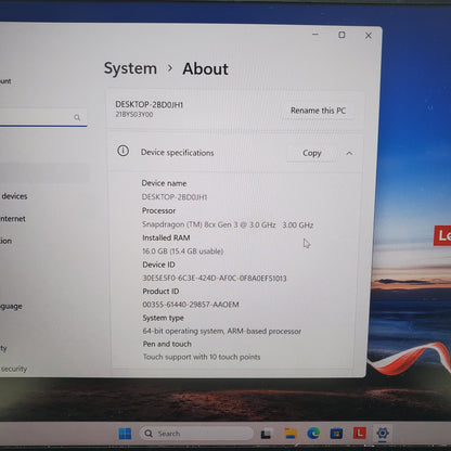 Lenovo ThinkPad X13S GEN 1 13.3" 8cx Gen 3 3.0GHz 16GB RAM 512GB SSD Qualcomm Adreno 8cx Gen 3