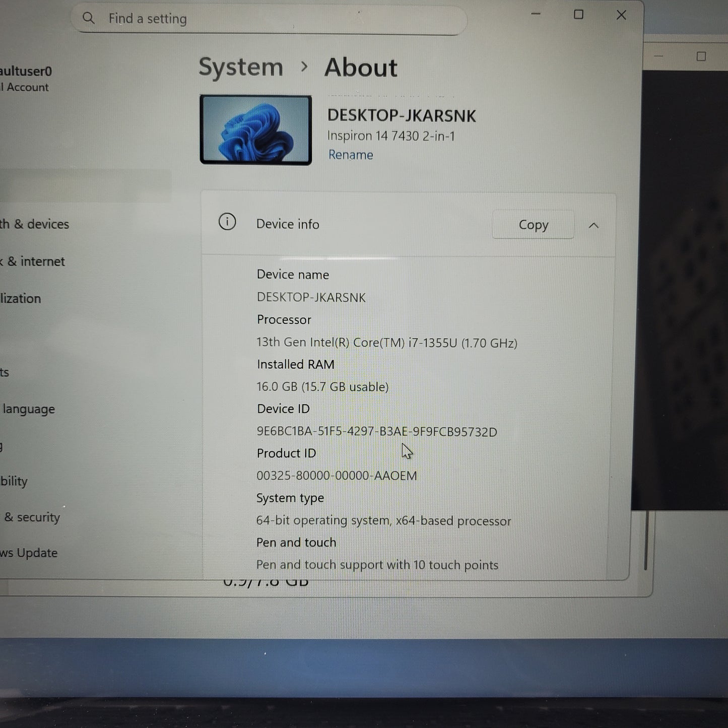 Dell Inspiron 7430 14" i7-1355U 1.7GHz 16GB RAM 1TB SSD
