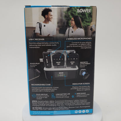New Bower Dual Pro Microphones Wireless Lavalier Microphone System WALAPMIC2P