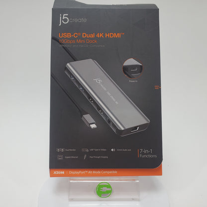 J5 Create USB-C Dual 4K Hdmi 10Gbps Mini Dock JCD398 Grey