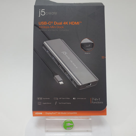 J5 Create USB-C Dual 4K Hdmi 10Gbps Mini Dock JCD398 Grey