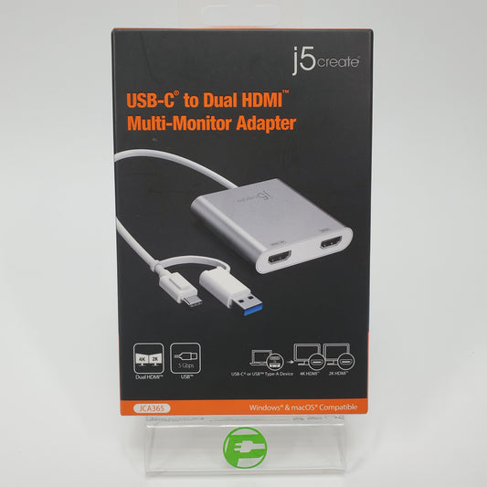 New J5create JCA365 USB-C to Dual HDMI Multi-Monitor Adapter Silver