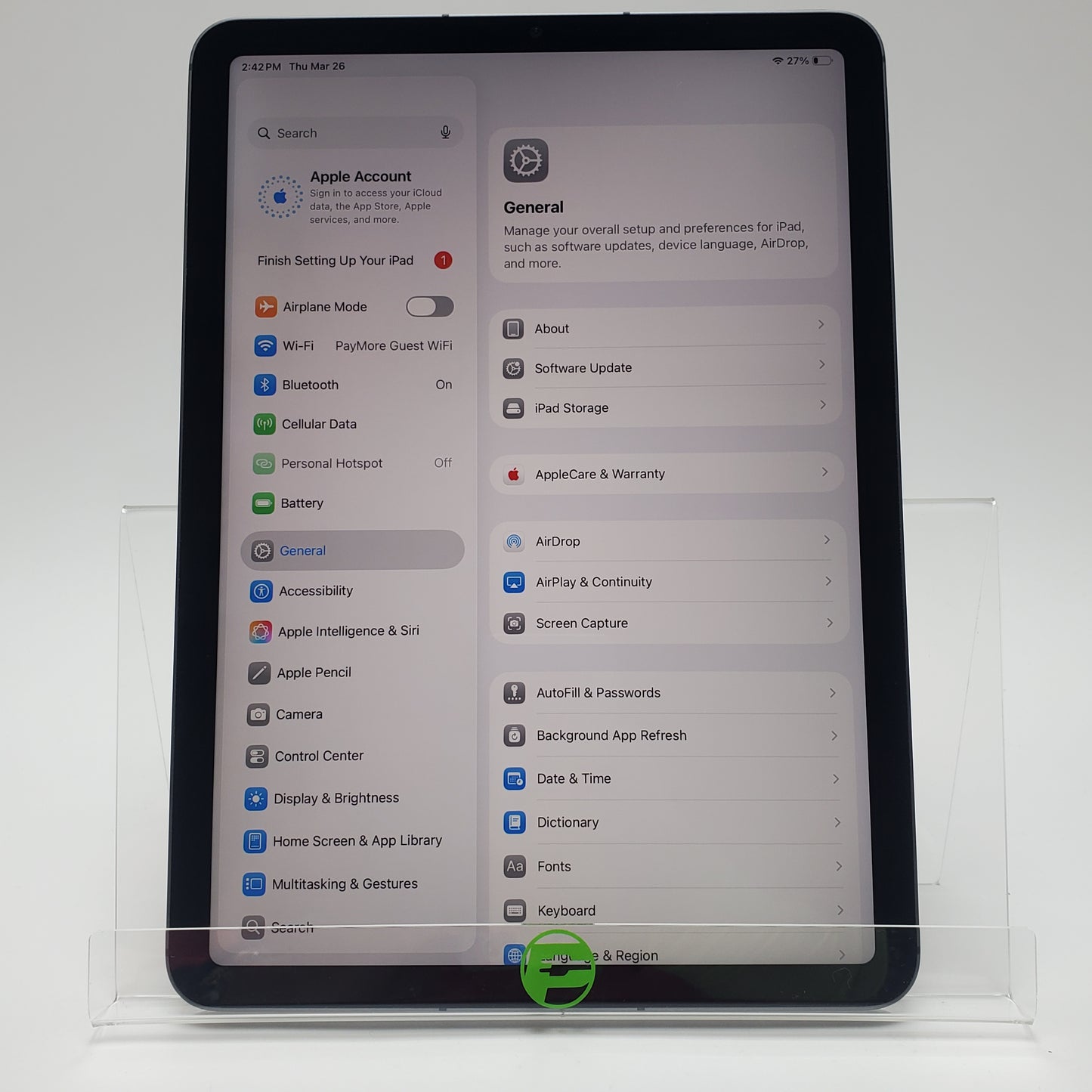 Unlocked Apple iPad Air 5th Gen 64GB Space Gray MM6R3LL/A