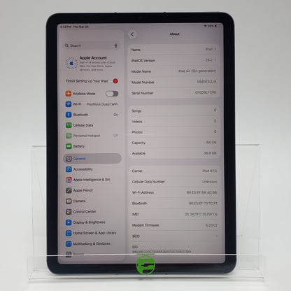 Unlocked Apple iPad Air 5th Gen 64GB Space Gray MM6R3LL/A