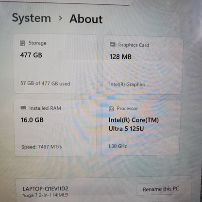 Lenovo Yoga 7 2-in-1 14" Intel Ultra 5 125U 1.3GHz 16GB RAM 512GB SSD