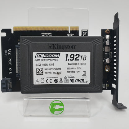 Kingston DC1000M 1.92TB NVMe U.2 SSD Enterprise Data Center SSD w/ PCIe Adapter