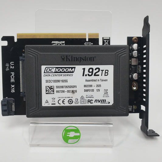 Kingston DC1000M 1.92TB NVMe U.2 SSD Enterprise Data Center SSD w/ PCIe Adapter