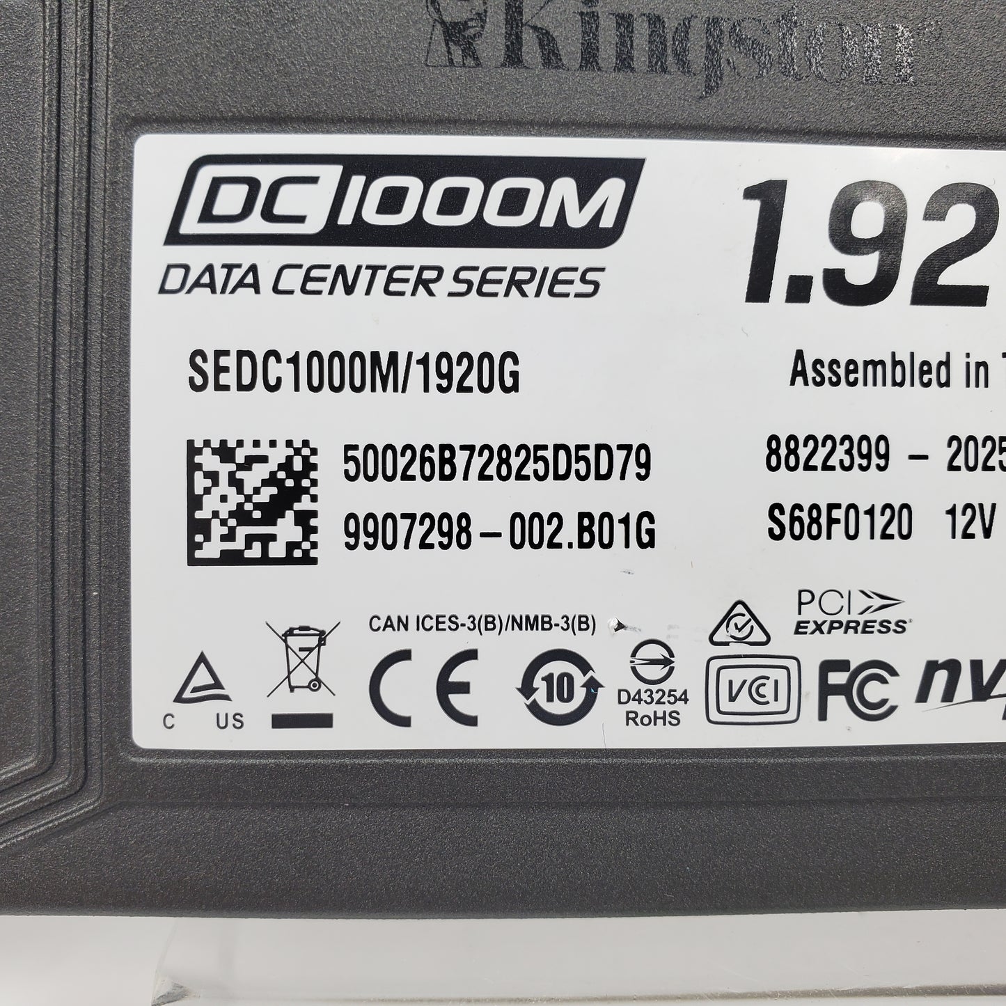 Kingston DC1000M 1.92TB NVMe U.2 SSD Enterprise Data Center SSD w/ PCIe Adapter