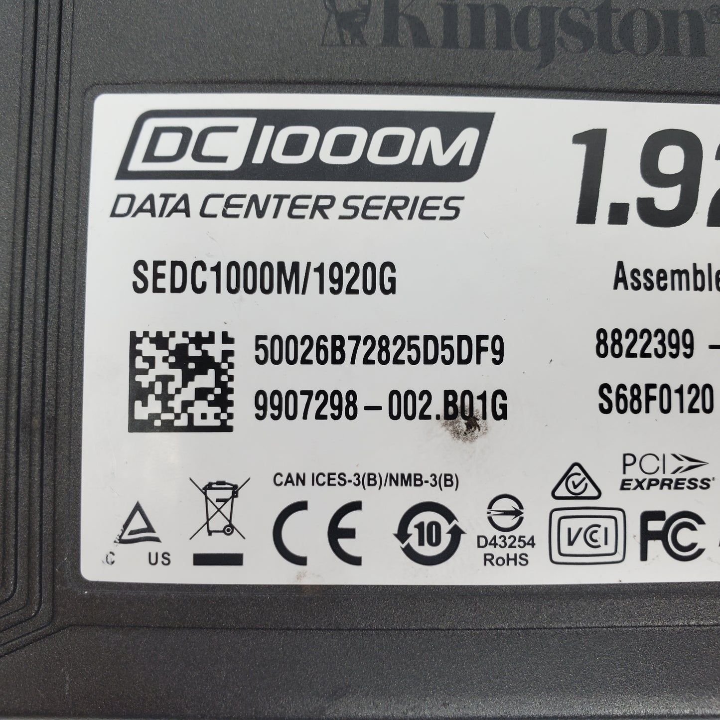 Kingston DC1000M 1.92TB NVMe U.2 SSD Enterprise Data Center SSD w/ PCIe Adapter