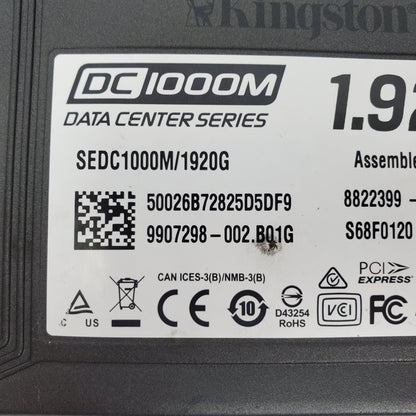 Kingston DC1000M 1.92TB NVMe U.2 SSD Enterprise Data Center SSD w/ PCIe Adapter