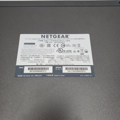 Netgear ProSAFE 24-Port Gogabit PoE+ Smart Managed Pro Switch GS728TPPV2