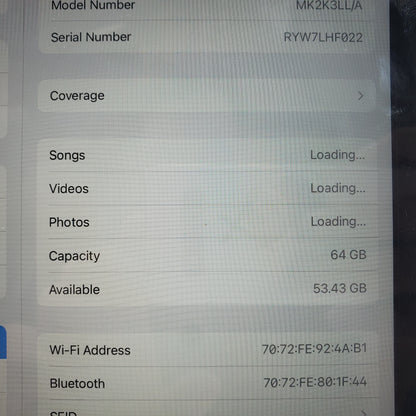 WiFi Only Apple iPad 9th Gen 64GB Space Gray MK2K3LL/A