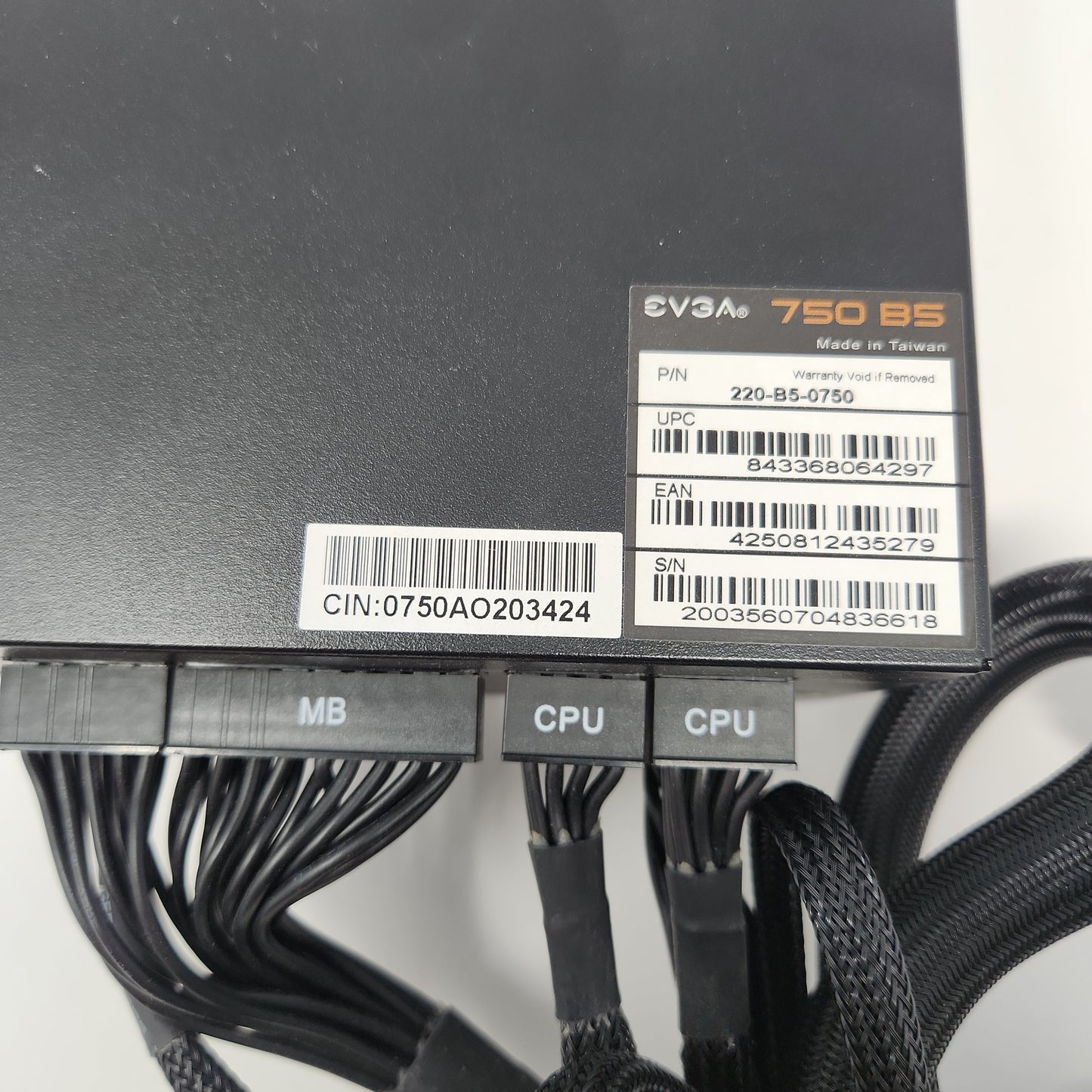 EVGA 750 B5 80 Plus Bronze 750W Fully Modular Power Supply 220-B5-0750-V1