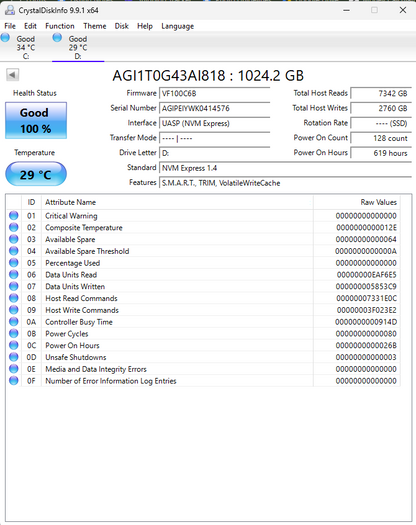 AGI 2280mm SSD 1TB M.2 NVMe Gen 4.0 x 4 SSD AGI1T0G43AI818